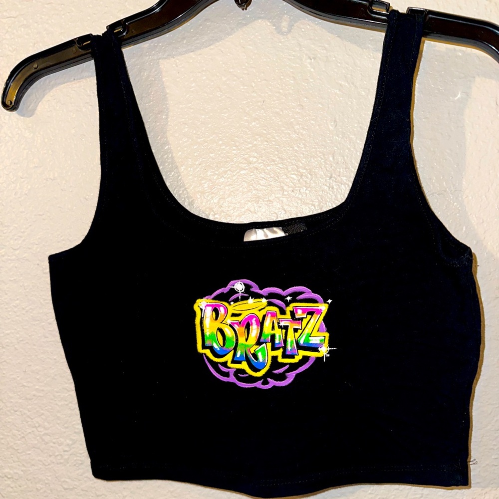 Black Crop top with Bratz logo, from Forever21, small in size.